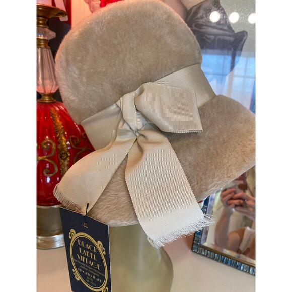 vintage 1960s fuzzy beige mohair wide brim hat Coralie mod floppy 60s fashion - Picture 2 of 8